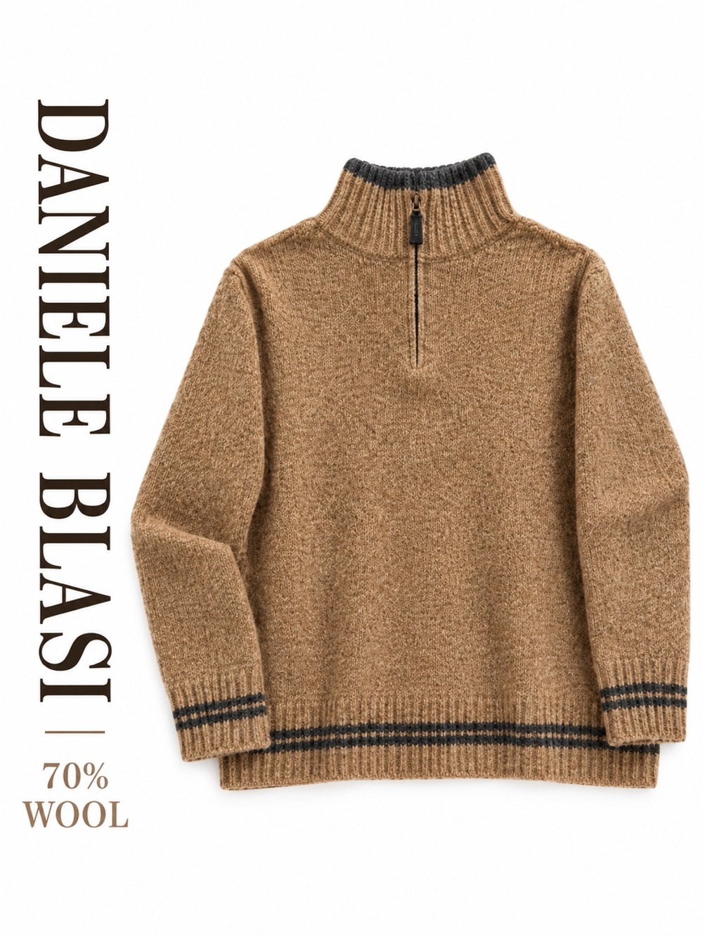 Daniele Blasi Italy 70% Wool 1/4 Zip Sweater Women’s L Brown Made in Italy
